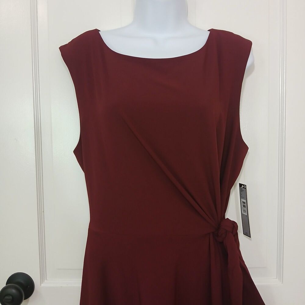 NWT Chelsea Rose Women's Size 16 Wine Burgundy Sleeveless Tie Waist A-Line Dress - Picture 3 of 16